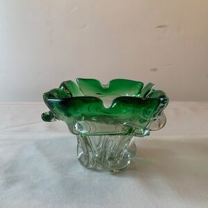 MCM Czech Bohemia style green tint glass ashtry/tricket bowl